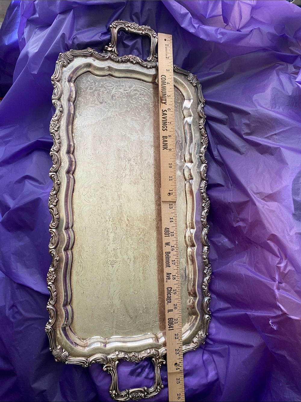 Ornate Silver Vanity Tray with Handles - Decorative Home Bath Accent